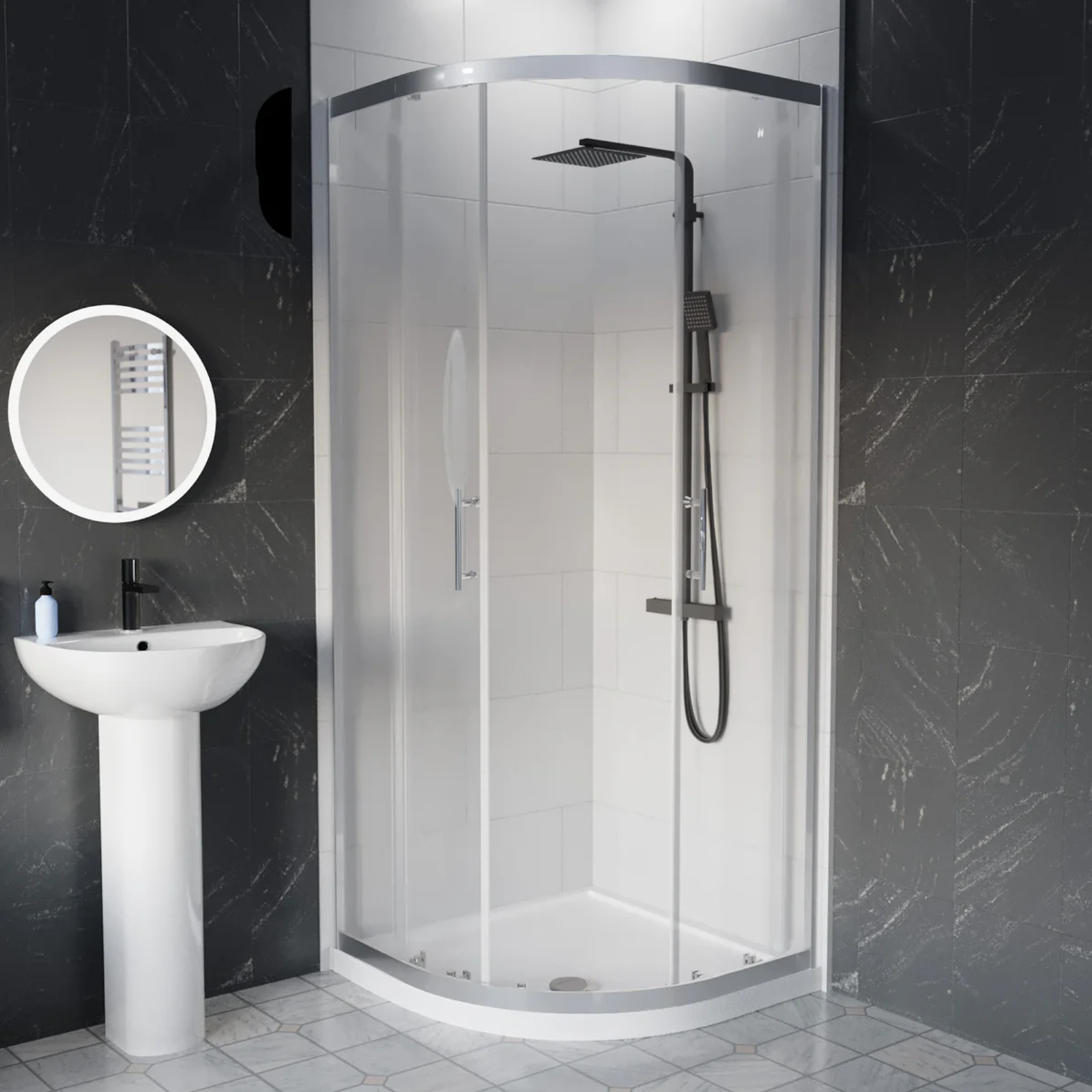 Graham Bathroom Suite - White Close Coupled Toilet, 550mm Pedestal Basin & 900mm Quadrant Enclosure (Tray Included)