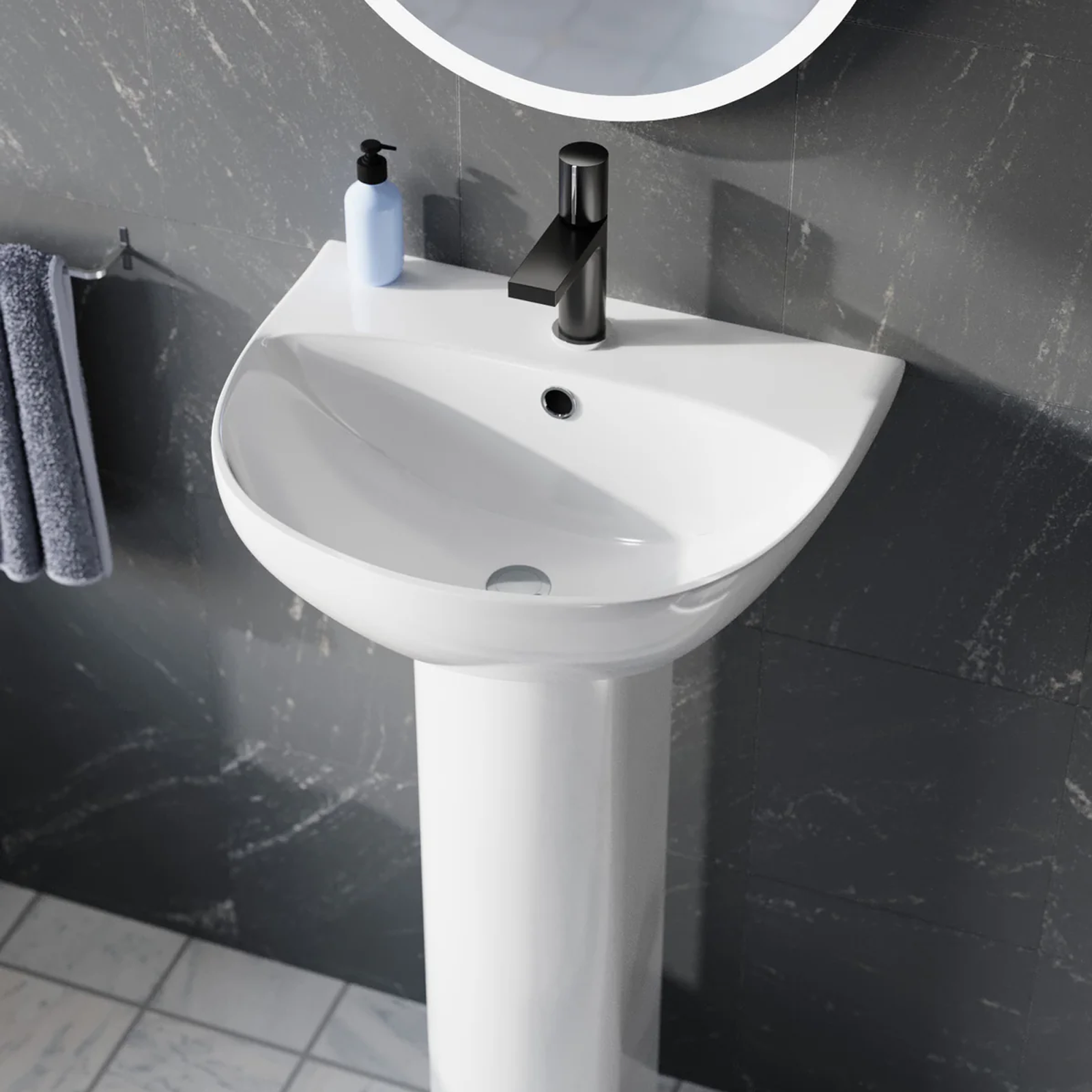Graham Bathroom Suite - White Close Coupled Toilet, 550mm Pedestal Basin & 900mm Quadrant Enclosure (Tray Included)