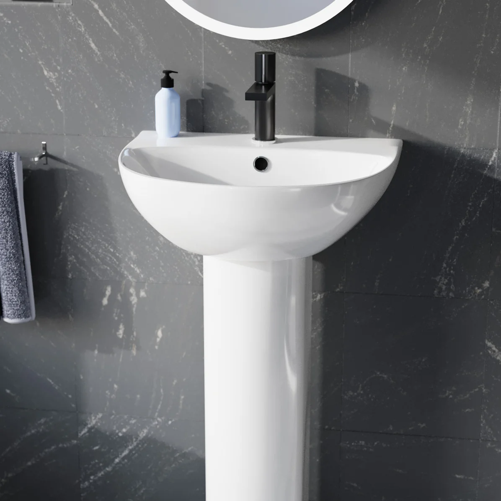 Graham Bathroom Suite - White Close Coupled Toilet, 550mm Pedestal Basin & 900mm Quadrant Enclosure (Tray Included)