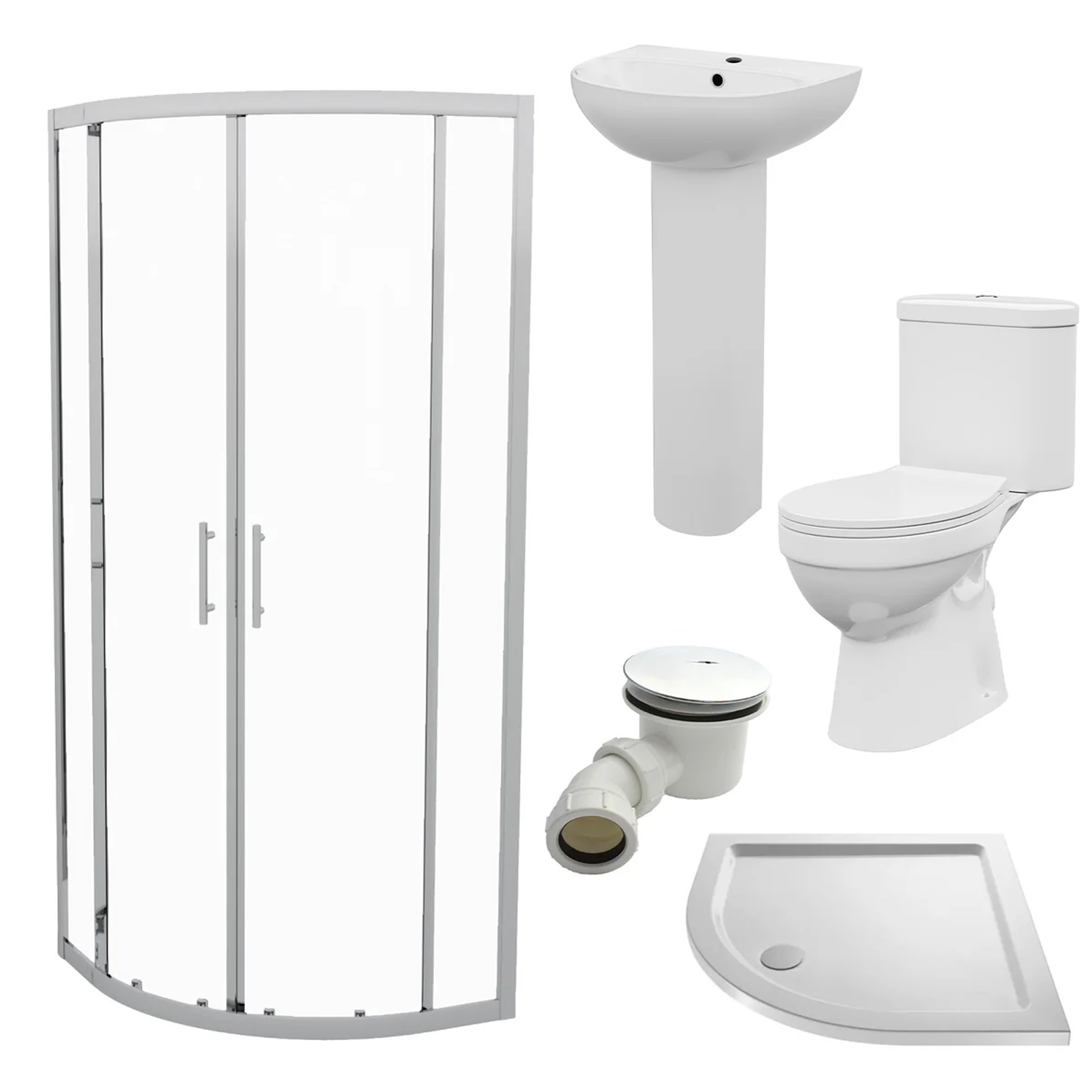 Graham Bathroom Suite - White Close Coupled Toilet, 550mm Pedestal Basin & 900mm Quadrant Enclosure (Tray Included)