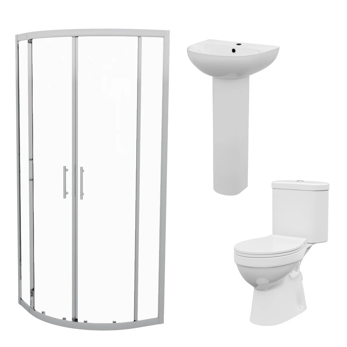 Graham Bathroom Suite - White Close Coupled Toilet, 450mm Slim Edge Pedestal Basin & 800mm Shower Screen