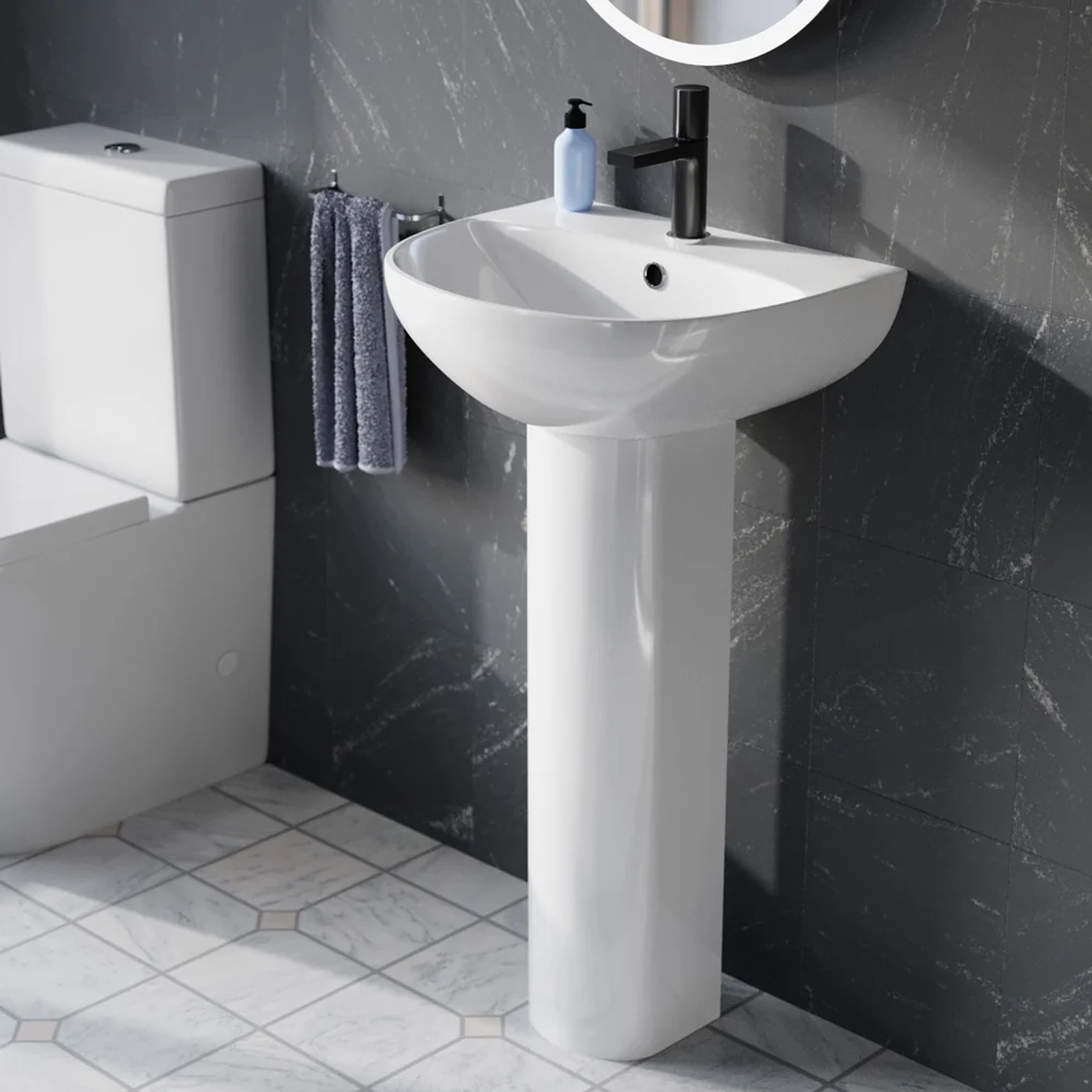 Modern White Round 450mm Slim Edge Full Pedestal Basin
