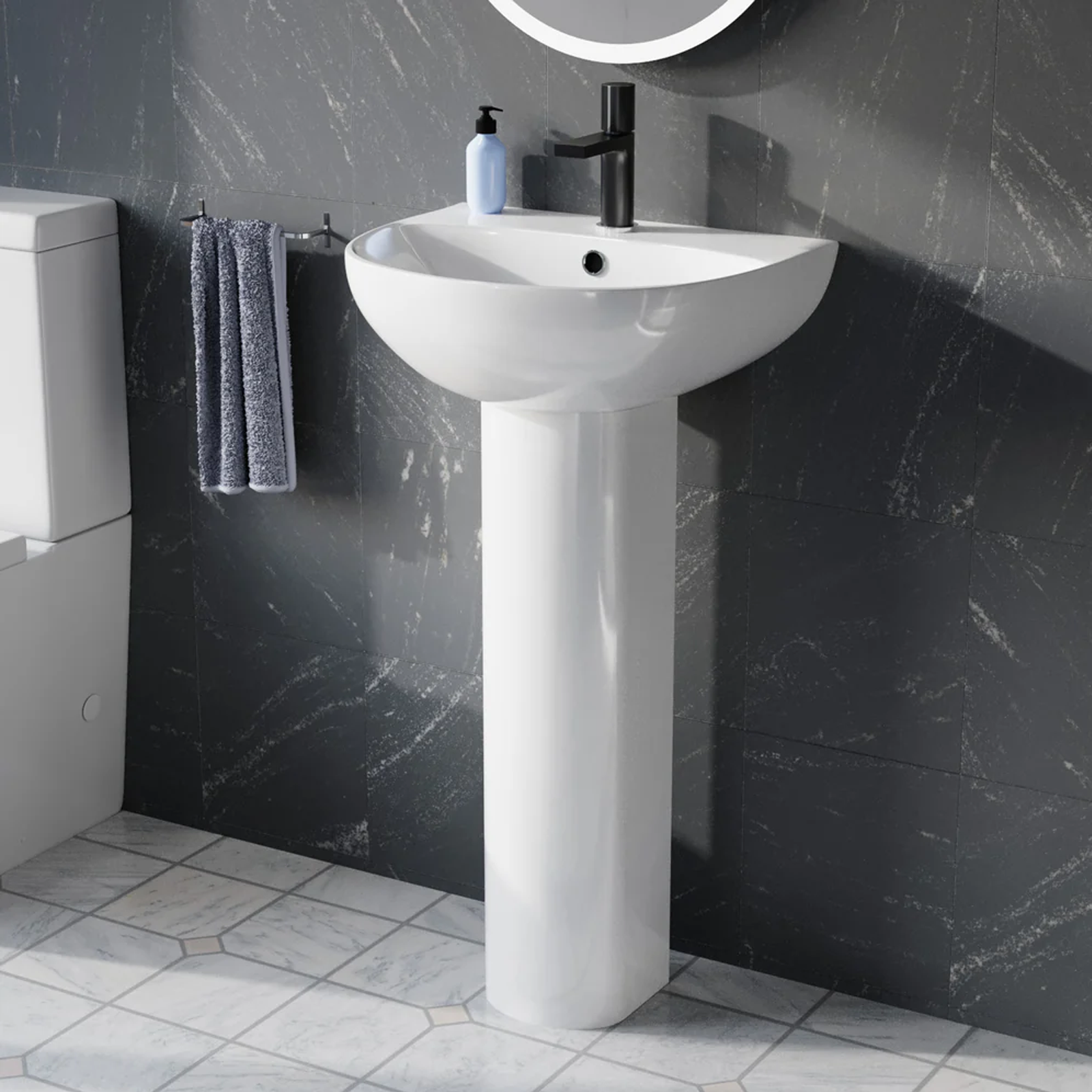 Modern White Round 450mm Slim Edge Full Pedestal Basin