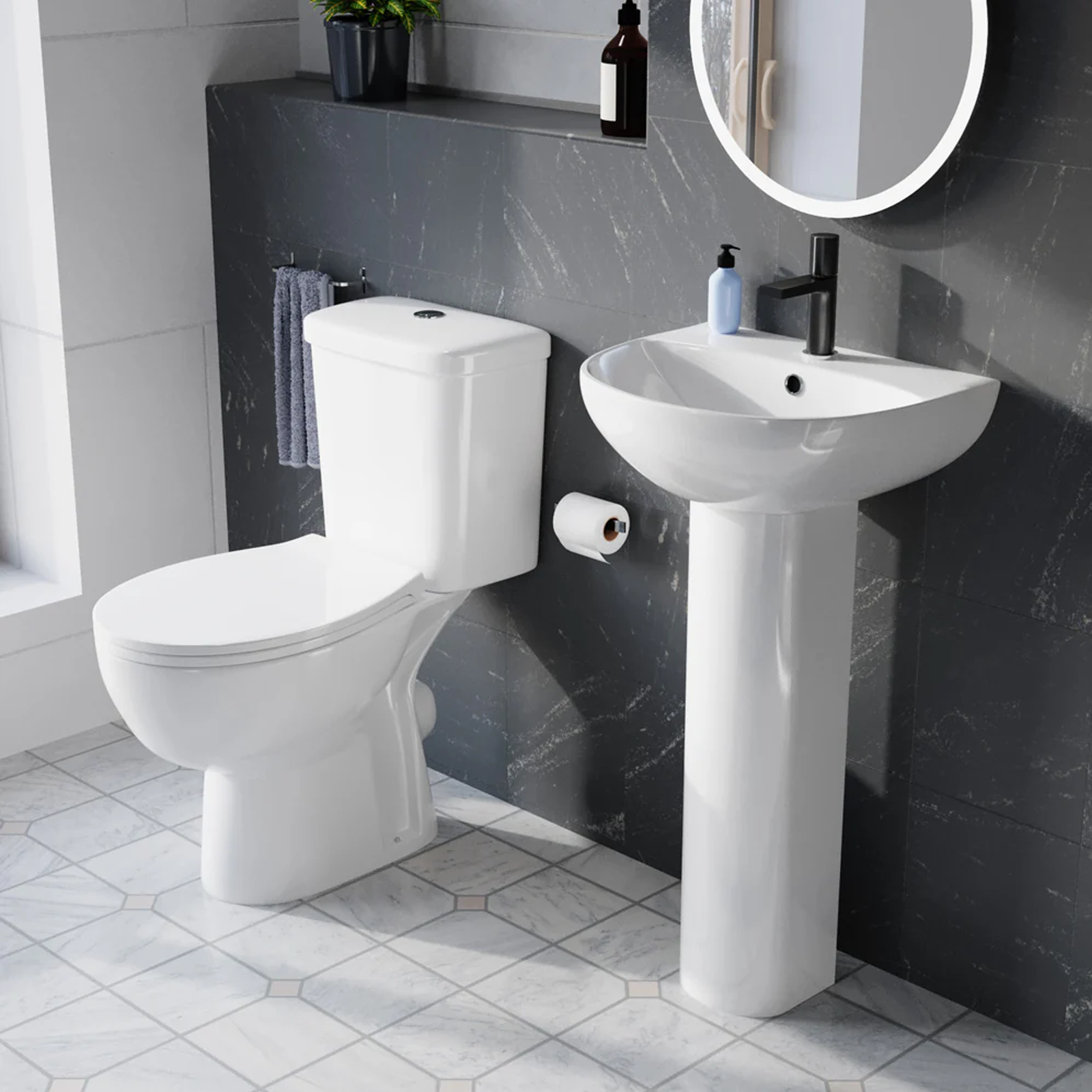 Graham White Closed Coupled Toilet & 500mm Slim Edge Pedestal Basin Set
