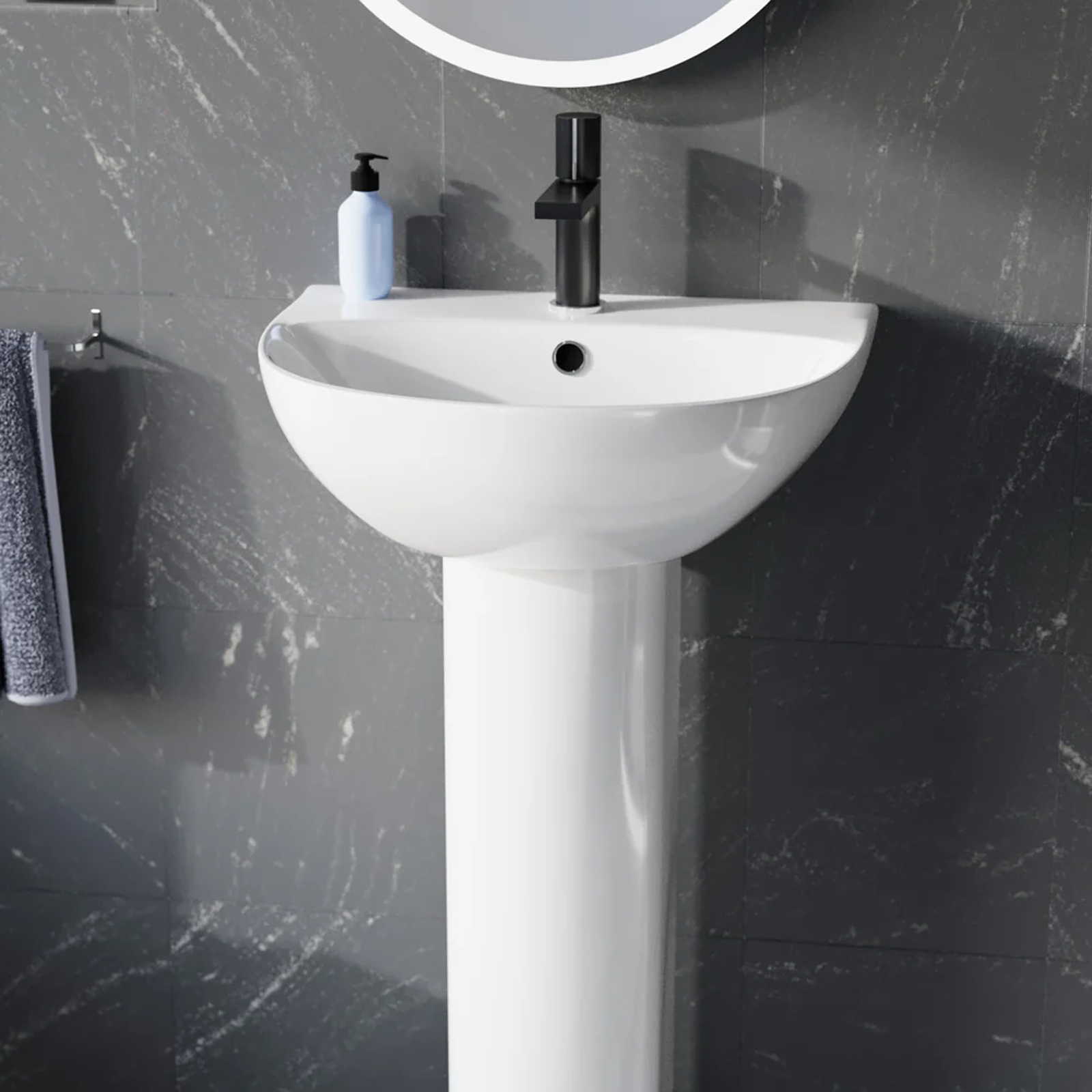 Modern White Round 500mm Slim Edge Full Pedestal Basin