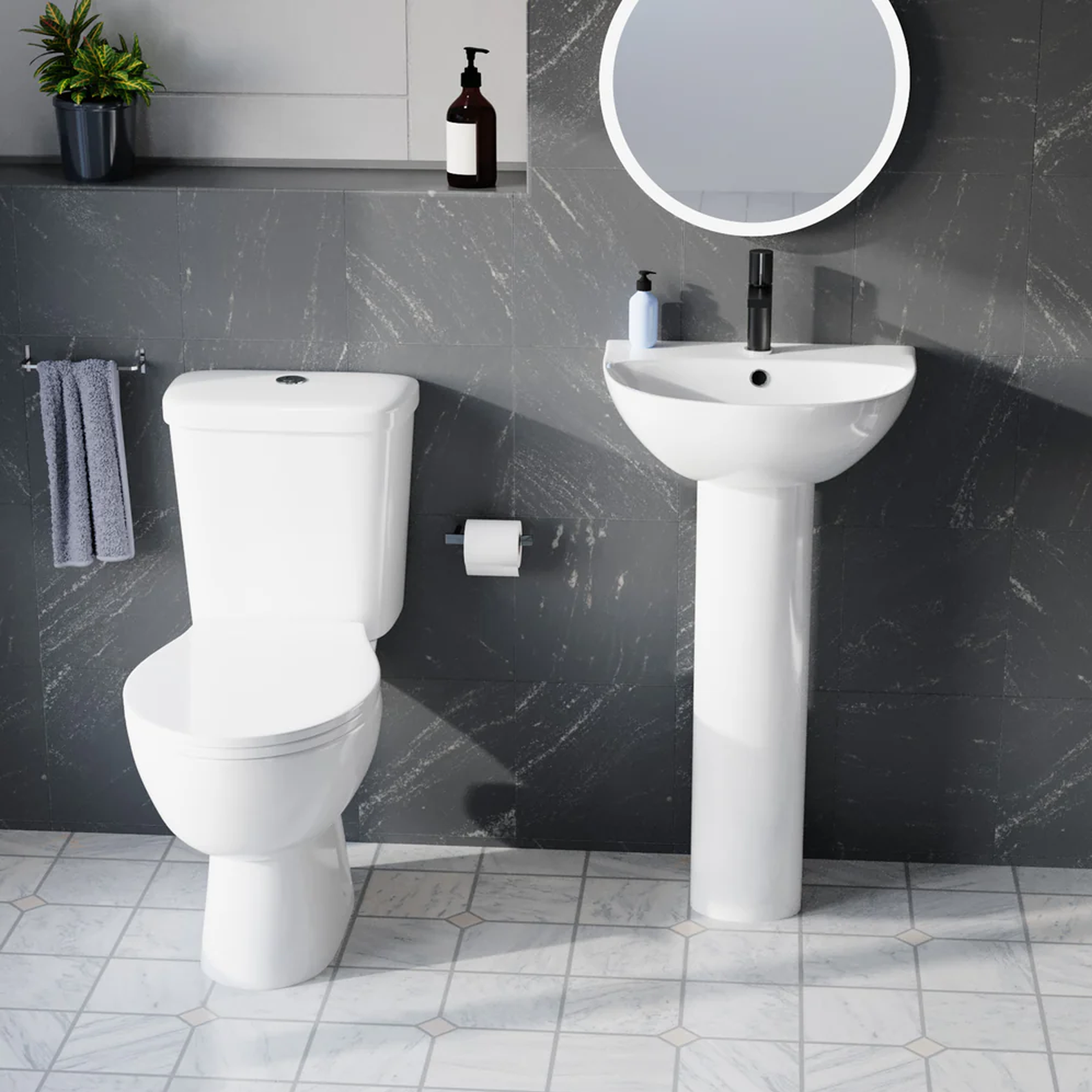 Graham White Closed Coupled Toilet & 550mm Slim Edge Pedestal Basin Set