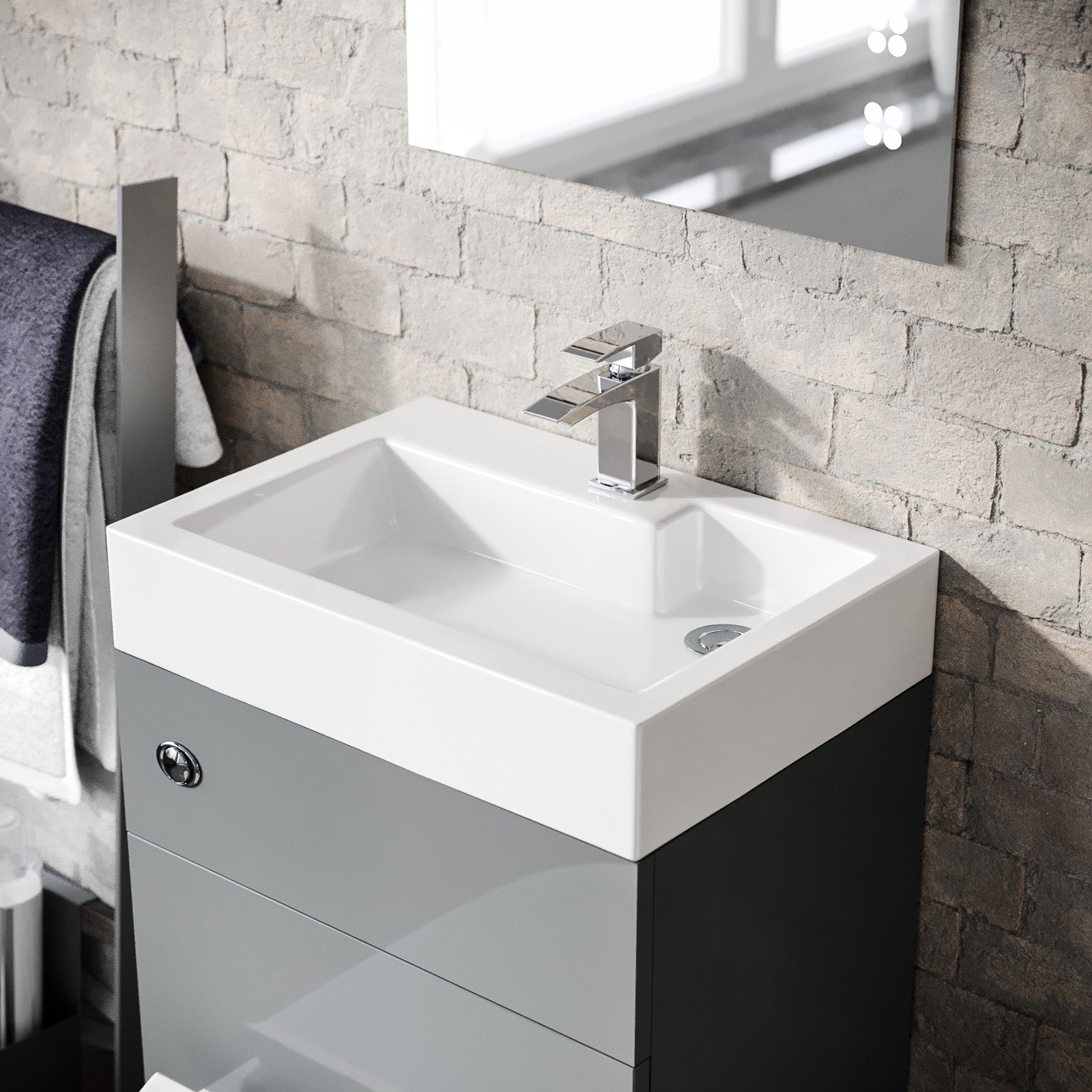Bretford 500mm White Rectangular L Shaped Basin