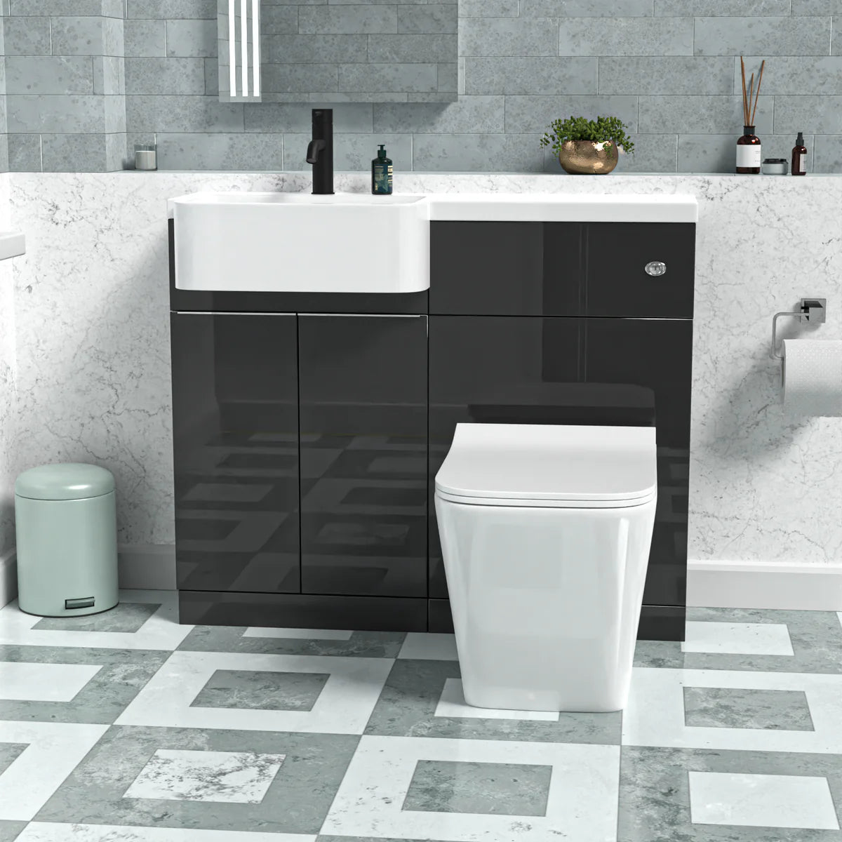 1000mm Left Hand Dark Grey Basin Vanity WC Unit Square BTW Toilet