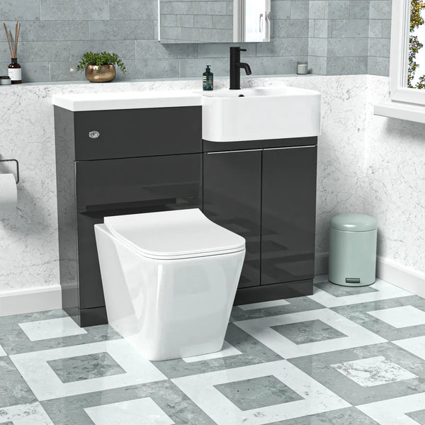 1000mm Right Hand Dark Grey Basin Vanity WC Unit Square BTW Toilet