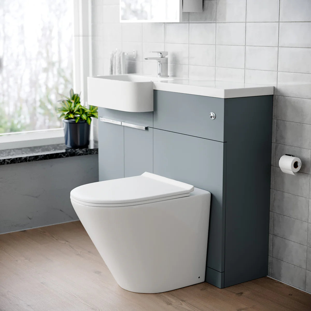 1000mm Left Hand Matte Grey Basin Vanity WC Unit Round Toilet