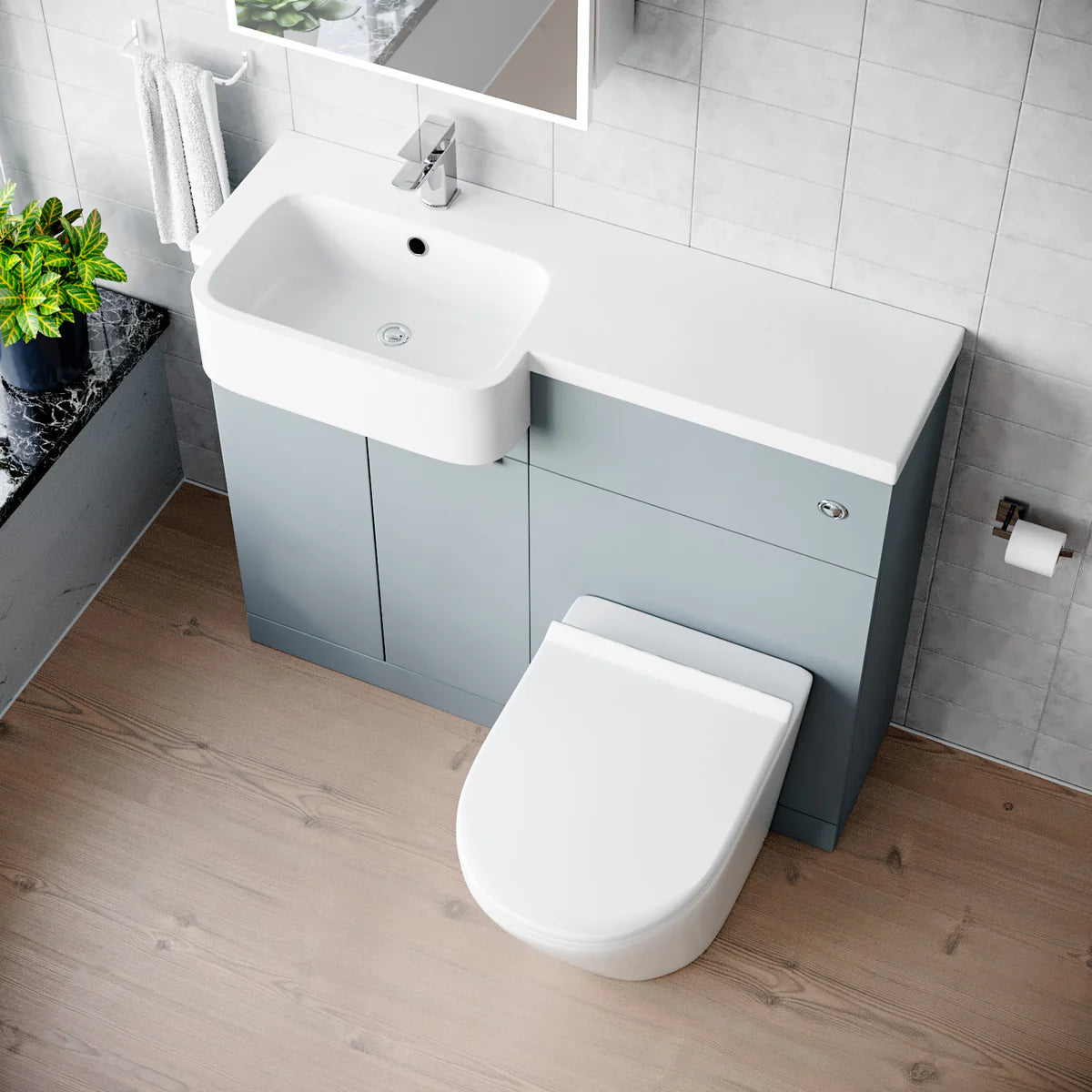 1000mm Left Hand Matte Grey Basin Vanity WC Unit Round Toilet