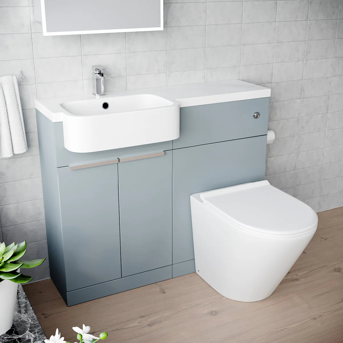 1000mm Left Hand Matte Grey Basin Vanity WC Unit Round Toilet