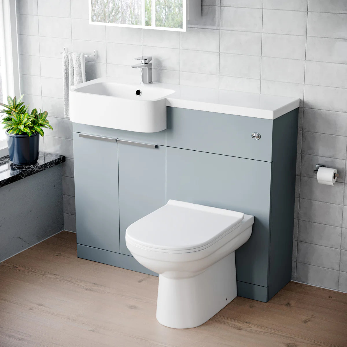 1000mm Left Hand Matte Grey Basin Vanity WC Unit Round BTW Toilet
