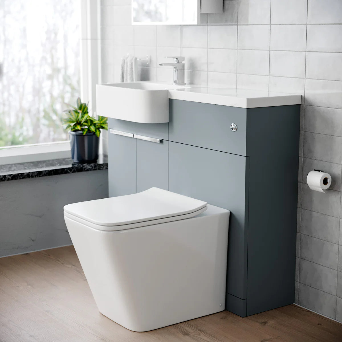 1000mm Left Hand Matte Grey Basin Vanity WC Unit Square BTW Toilet