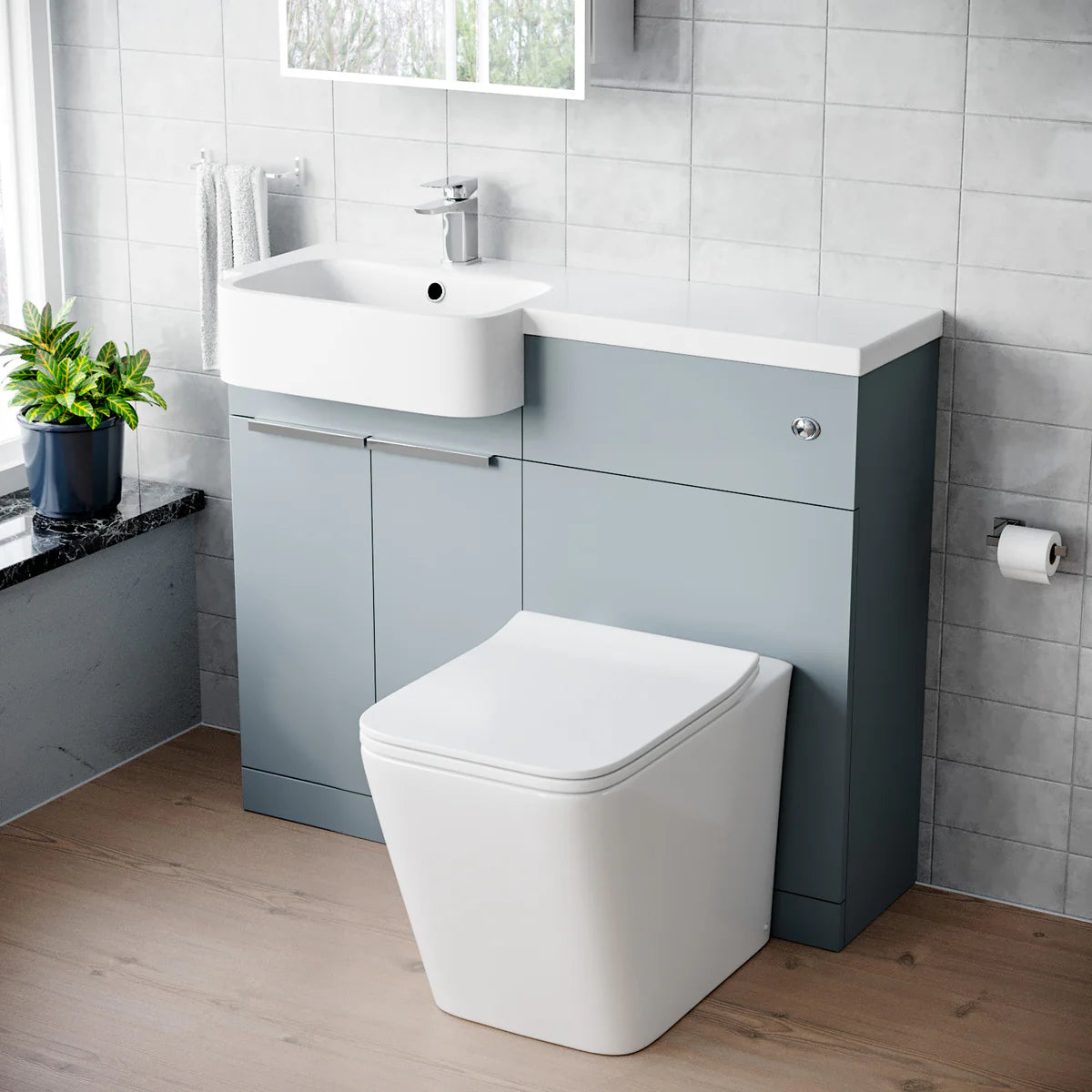 1000mm Left Hand Matte Grey Basin Vanity WC Unit Square BTW Toilet