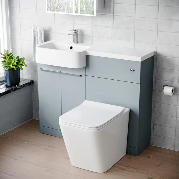 1000mm Left Hand Matte Grey Basin Vanity WC Unit Square BTW Toilet