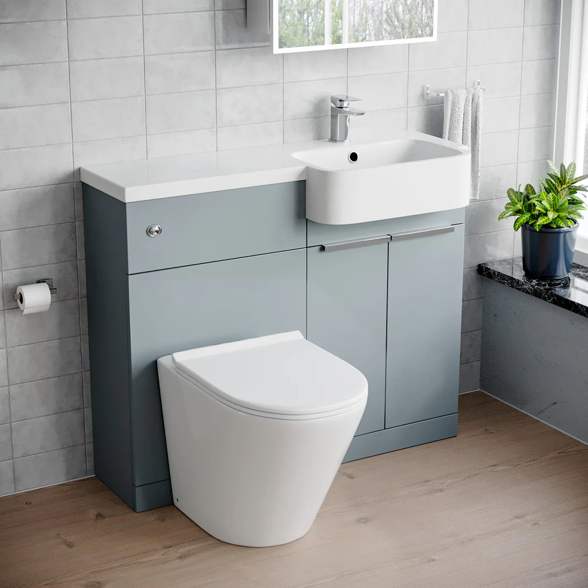 1000mm Right Hand Matte Grey Basin Vanity WC Unit Round BTW Toilet