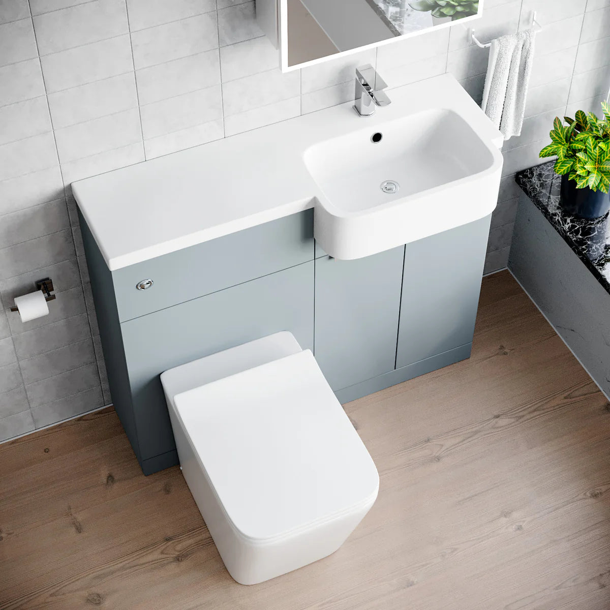 1000mm Right Hand Matte Grey Basin Vanity WC Unit Square BTW Toilet