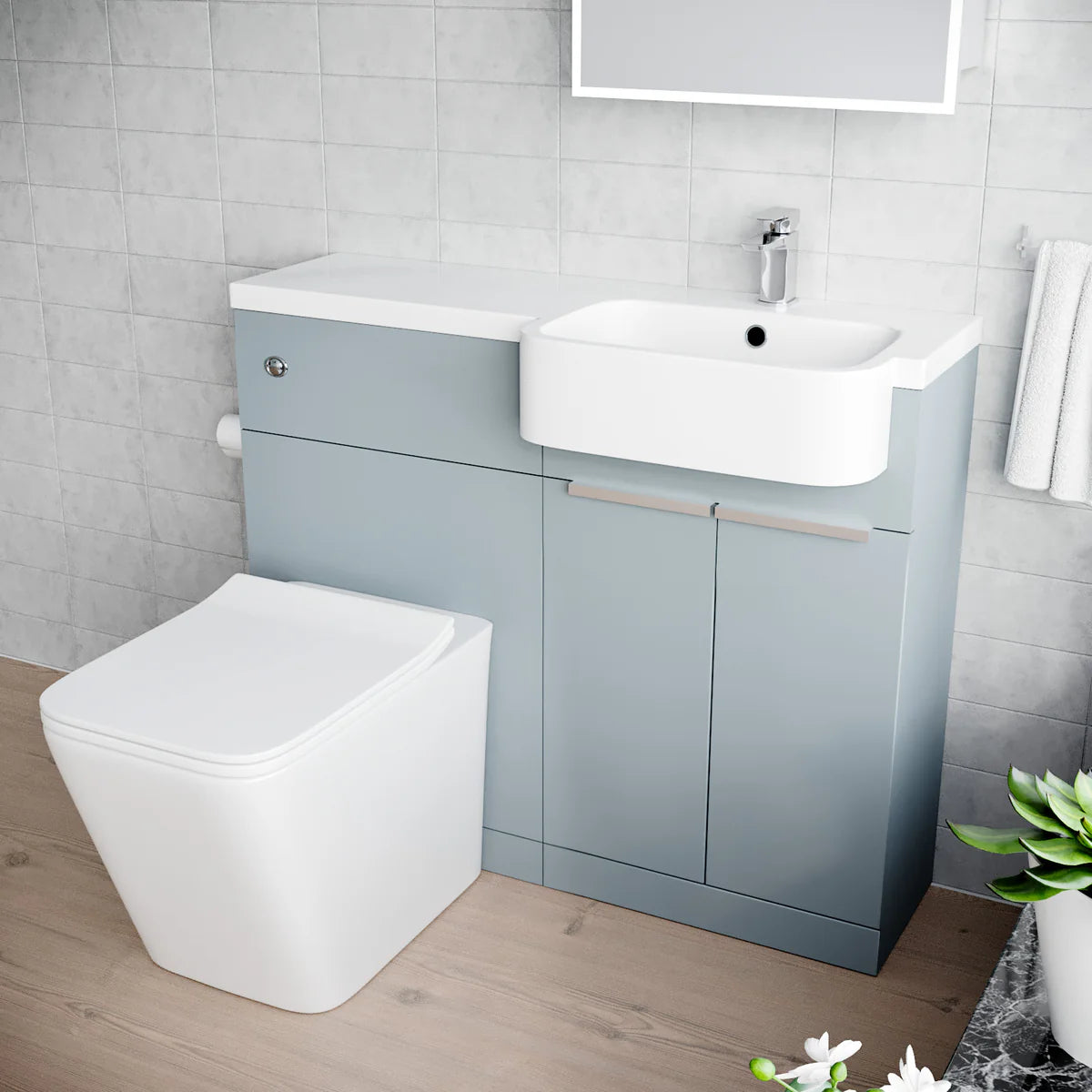 1000mm Right Hand Matte Grey Basin Vanity WC Unit Square BTW Toilet