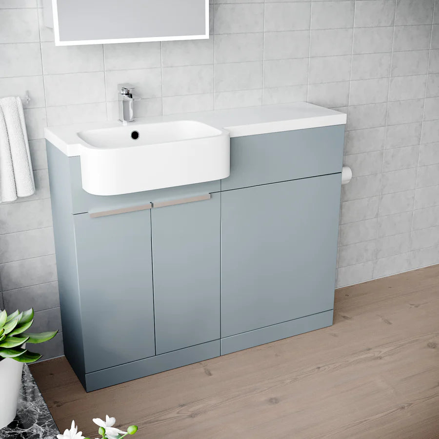 1000mm Left Hand Matte Grey Basin Vanity and WC Unit Chrome Handles