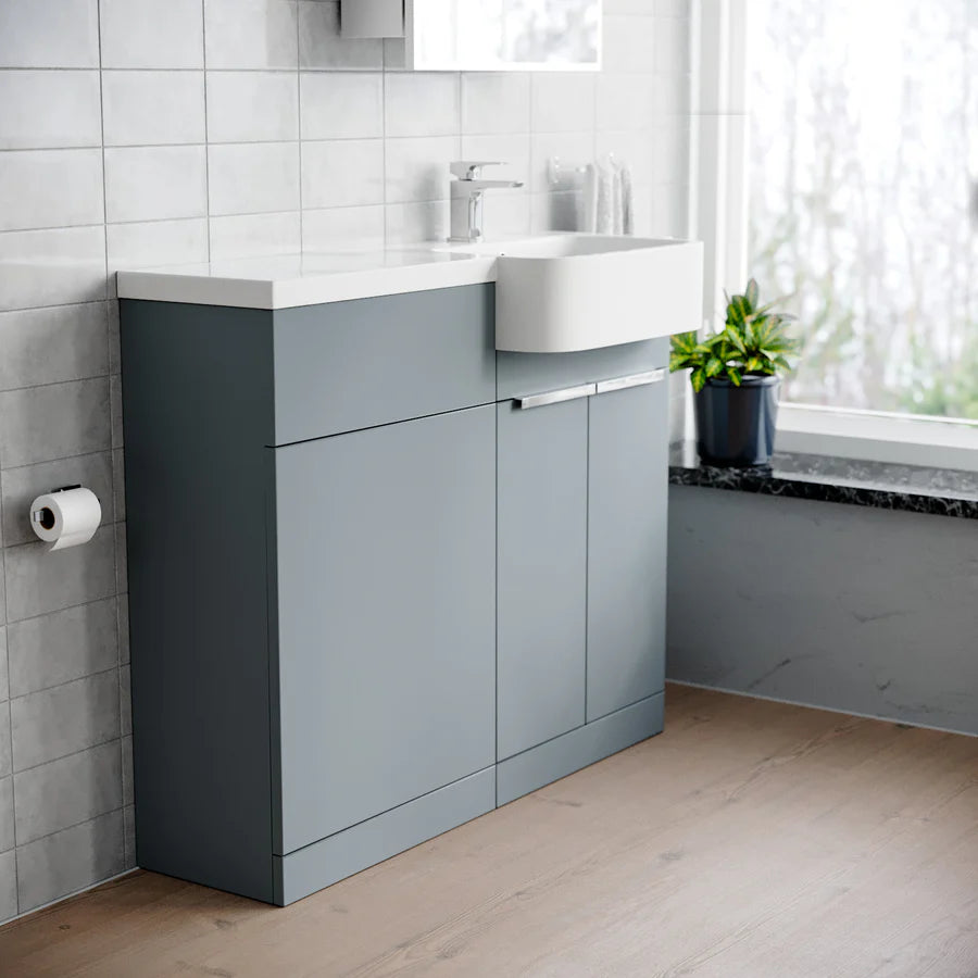1000mm Right Hand Matte Grey Basin Vanity and WC Unit Chrome Handles