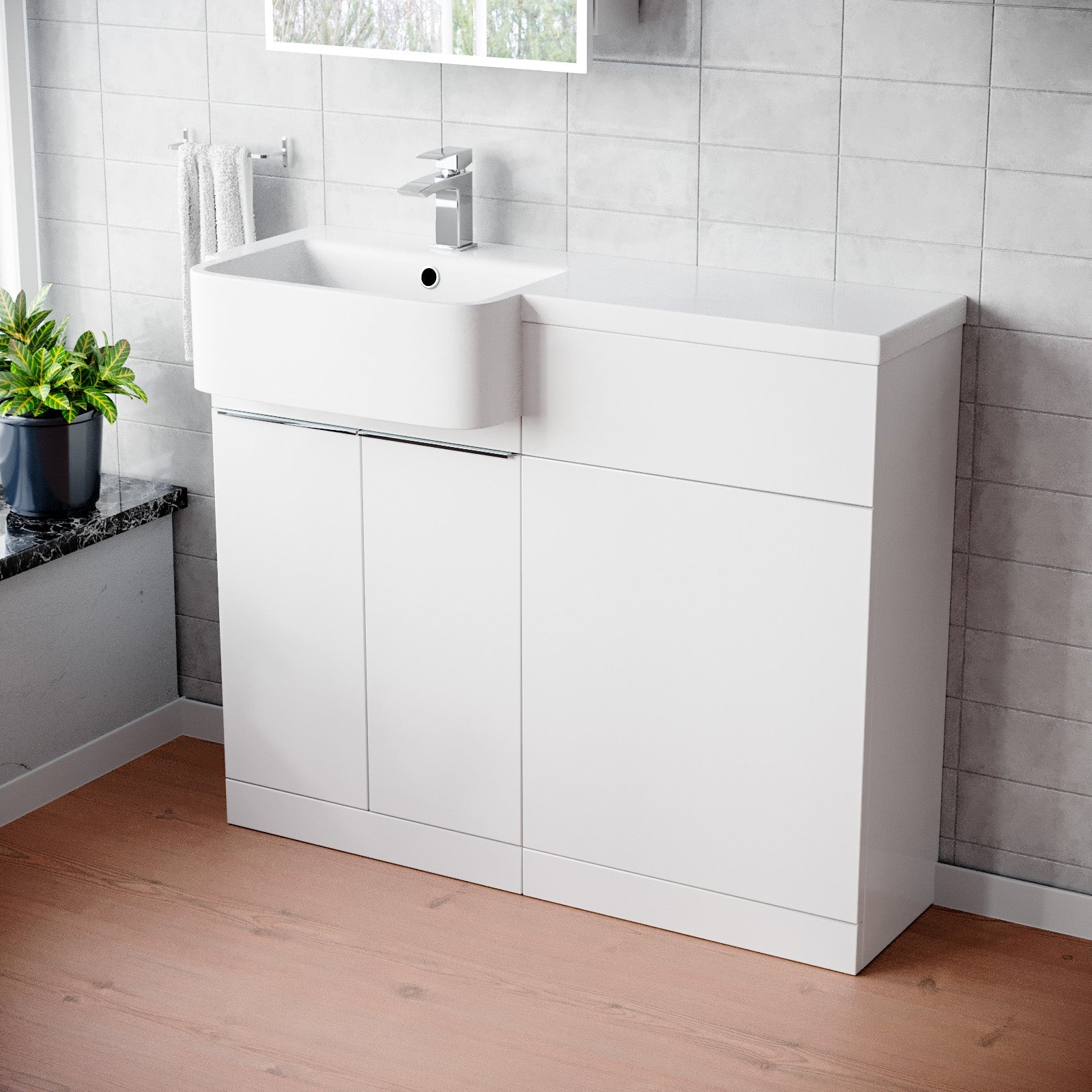 Bretford 1000mm Freestanding White Cabinet with Basin & WC Unit