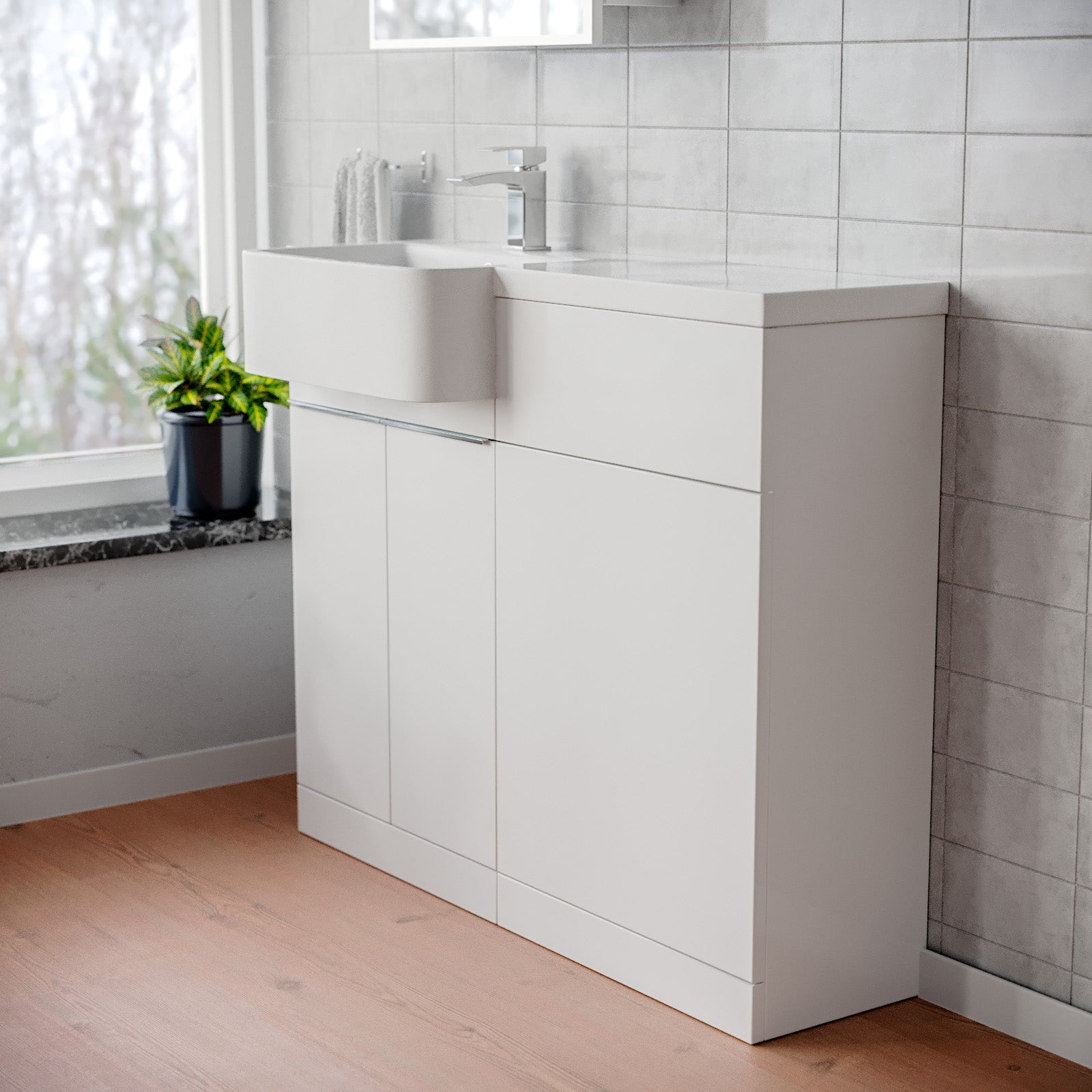 Bretford 1000mm Freestanding White Cabinet with Basin & WC Unit