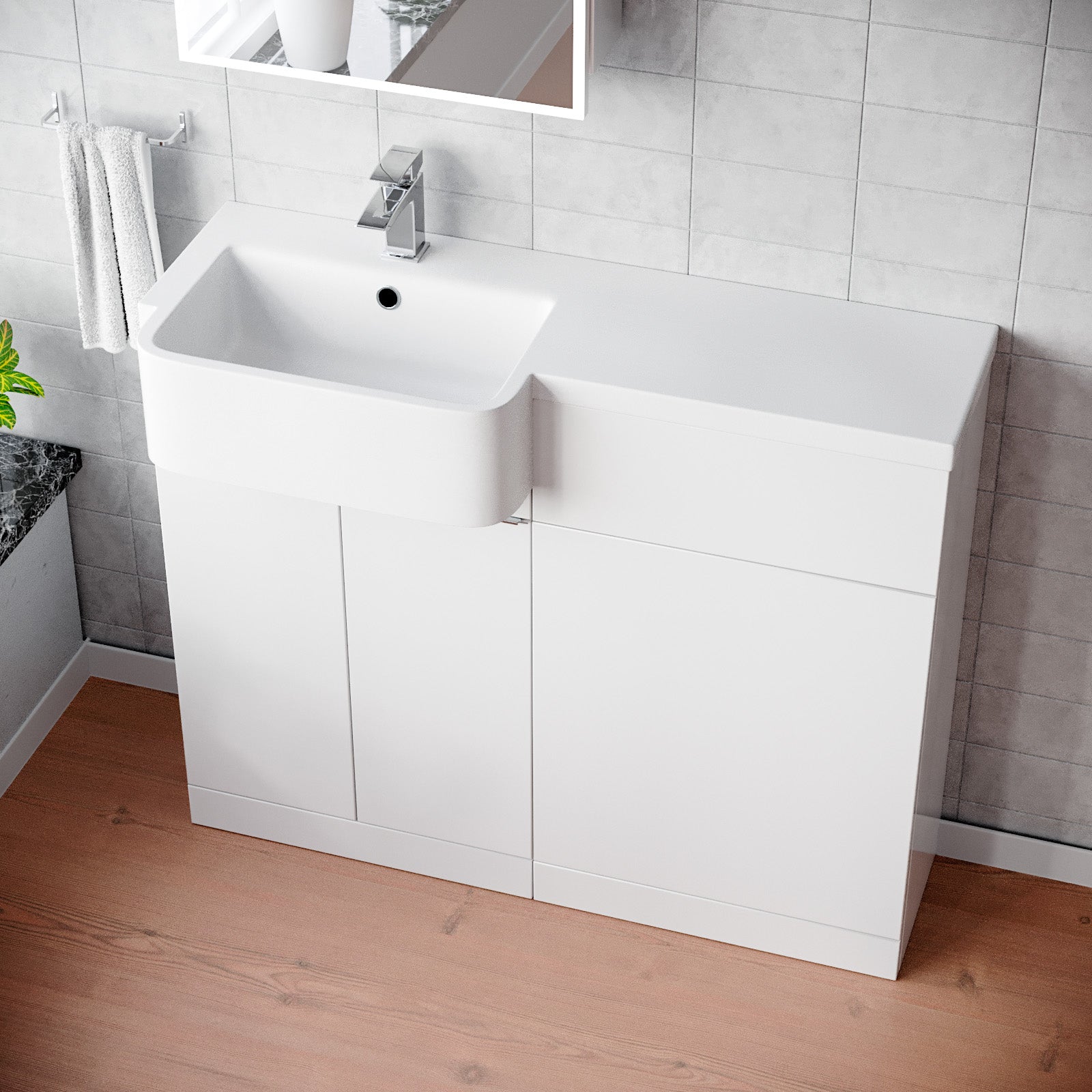 Bretford 1000mm Freestanding White Cabinet with Basin & WC Unit