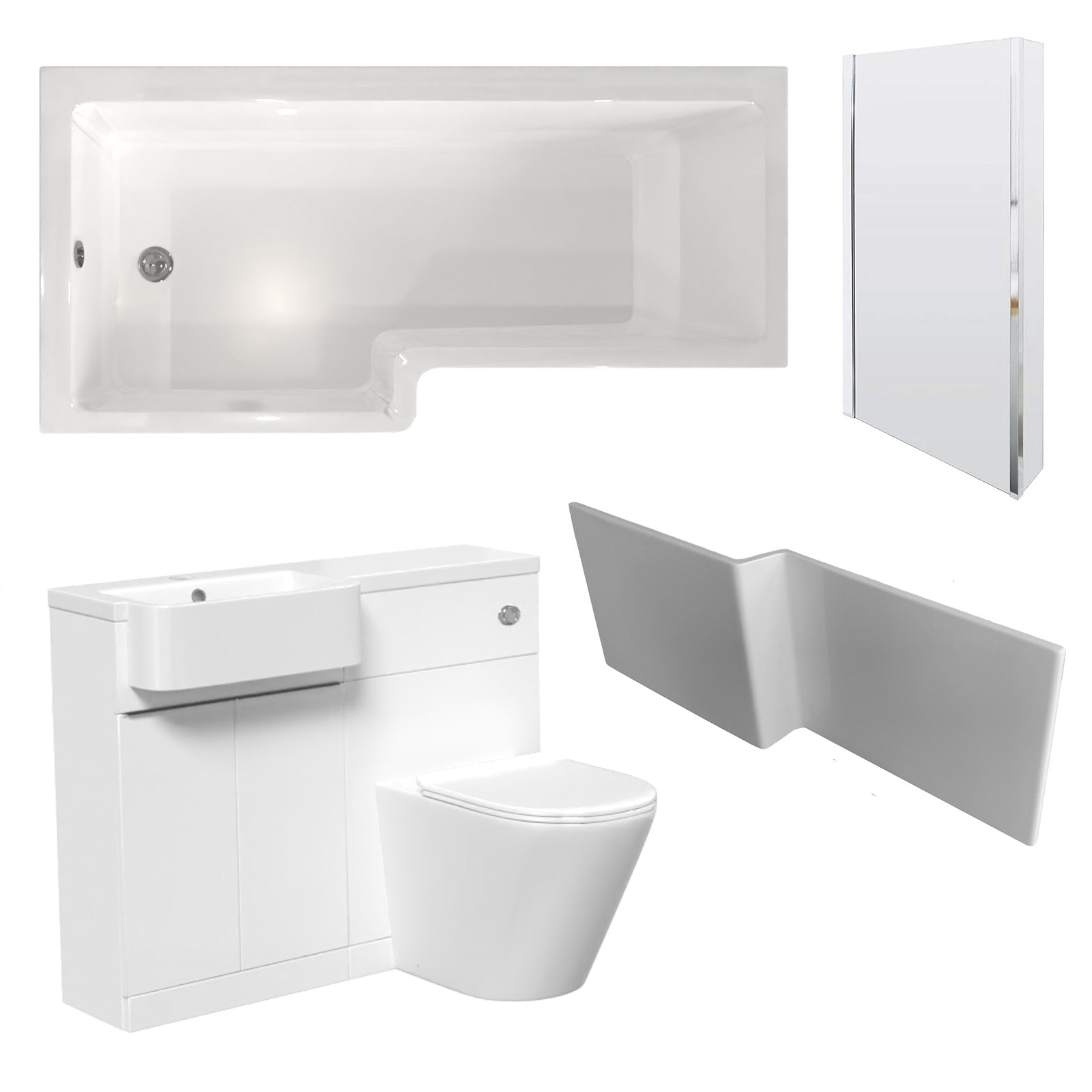 Bretford LH Basin Black Handle WC Unit BTW Toilet L-Shaped Bath & Panel Screen