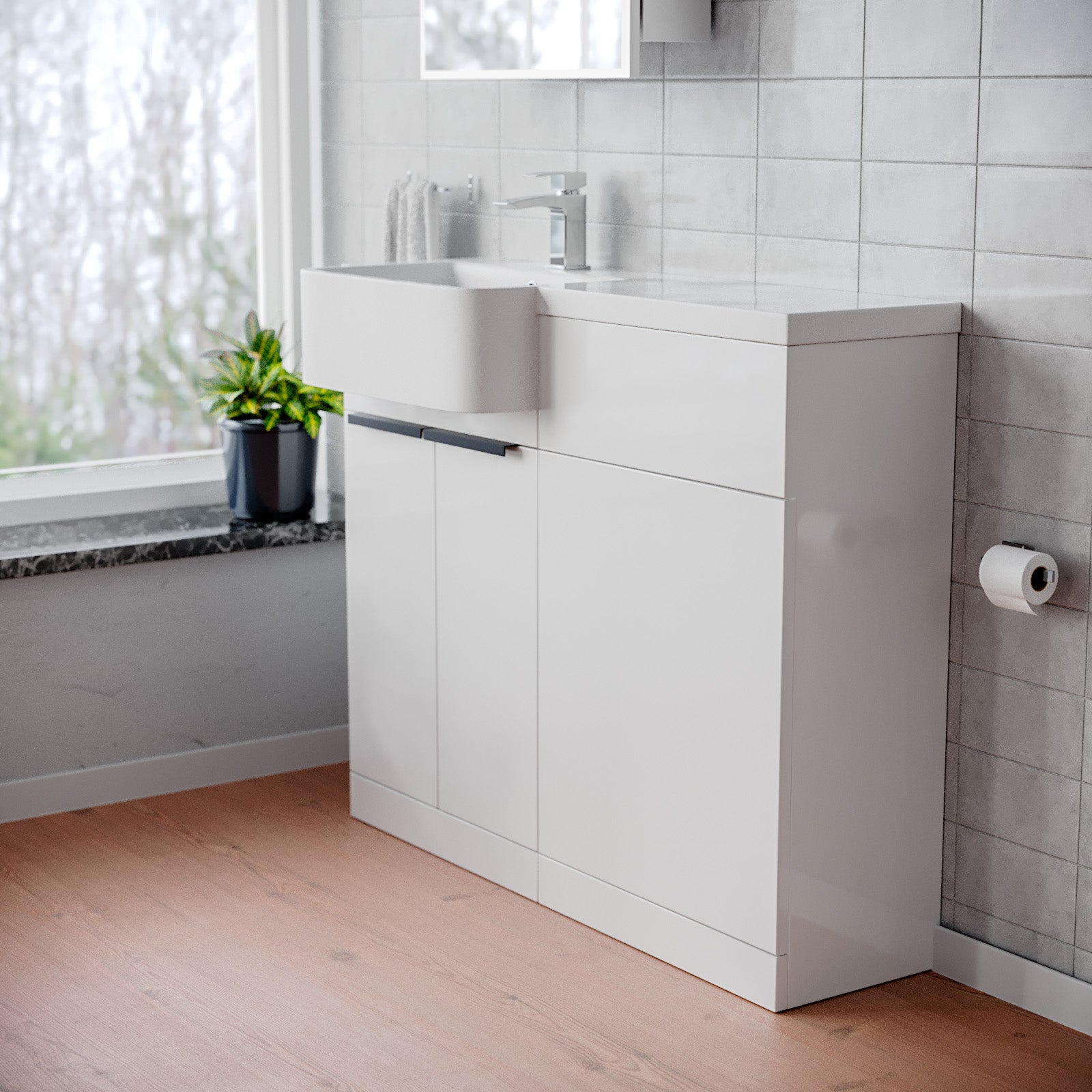 Bretford Freestanding Basin Vanity Unit with Black Handle & WC Unit