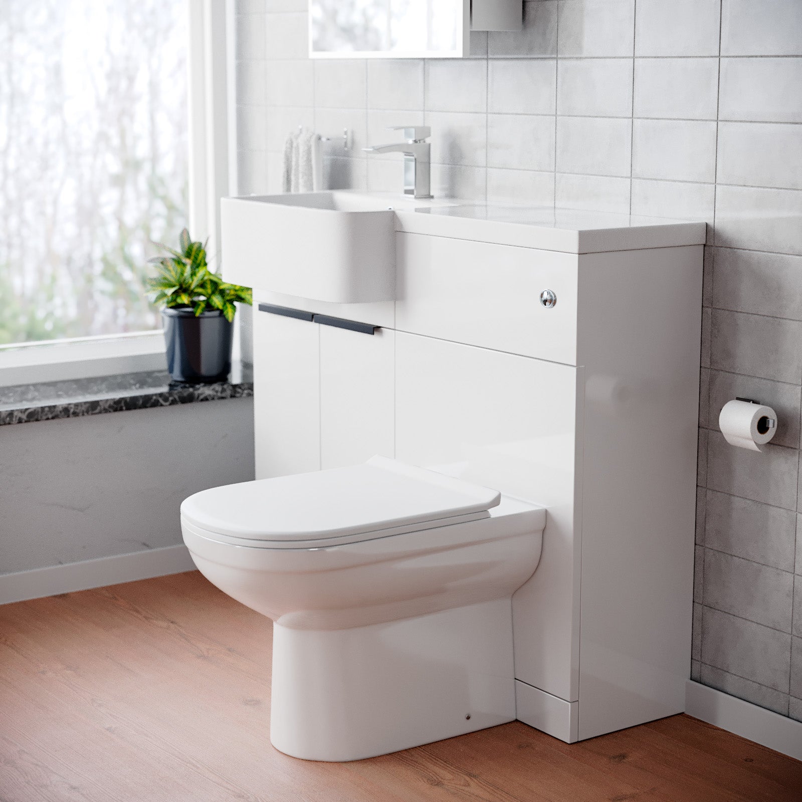 Bretford Freestanding Basin Vanity Unit With Black Handles, WC Unit & Toilet