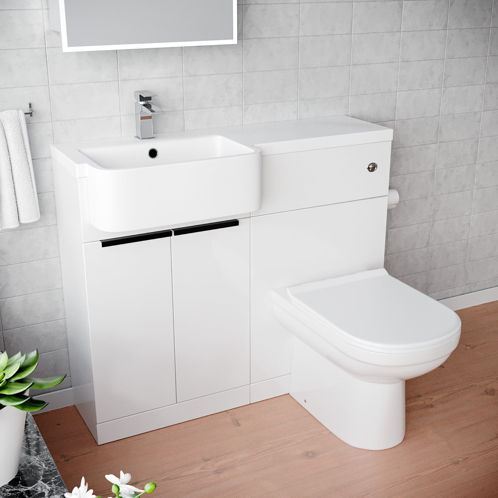 Bretford Freestanding Basin Vanity Unit With Black Handles, WC Unit & Toilet