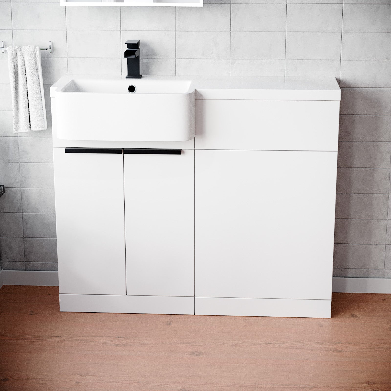 Bretford Black Handle Basin Vanity Unit With Tap & Freestanding WC Unit