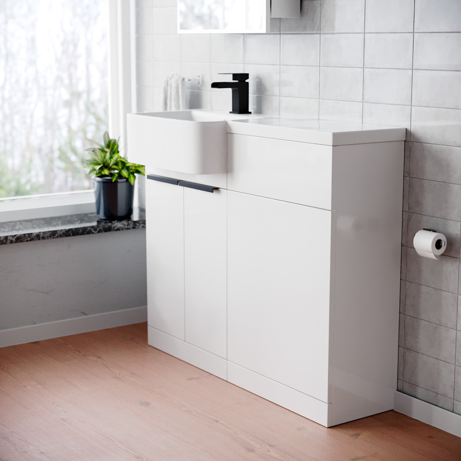 Bretford Black Handle Basin Vanity Unit With Tap & Freestanding WC Unit