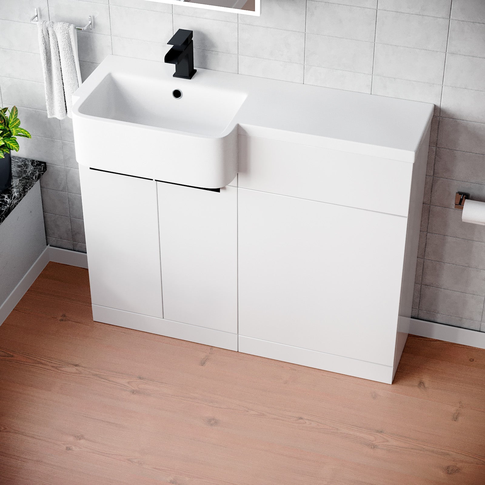 Bretford Black Handle Basin Vanity Unit With Tap & Freestanding WC Unit