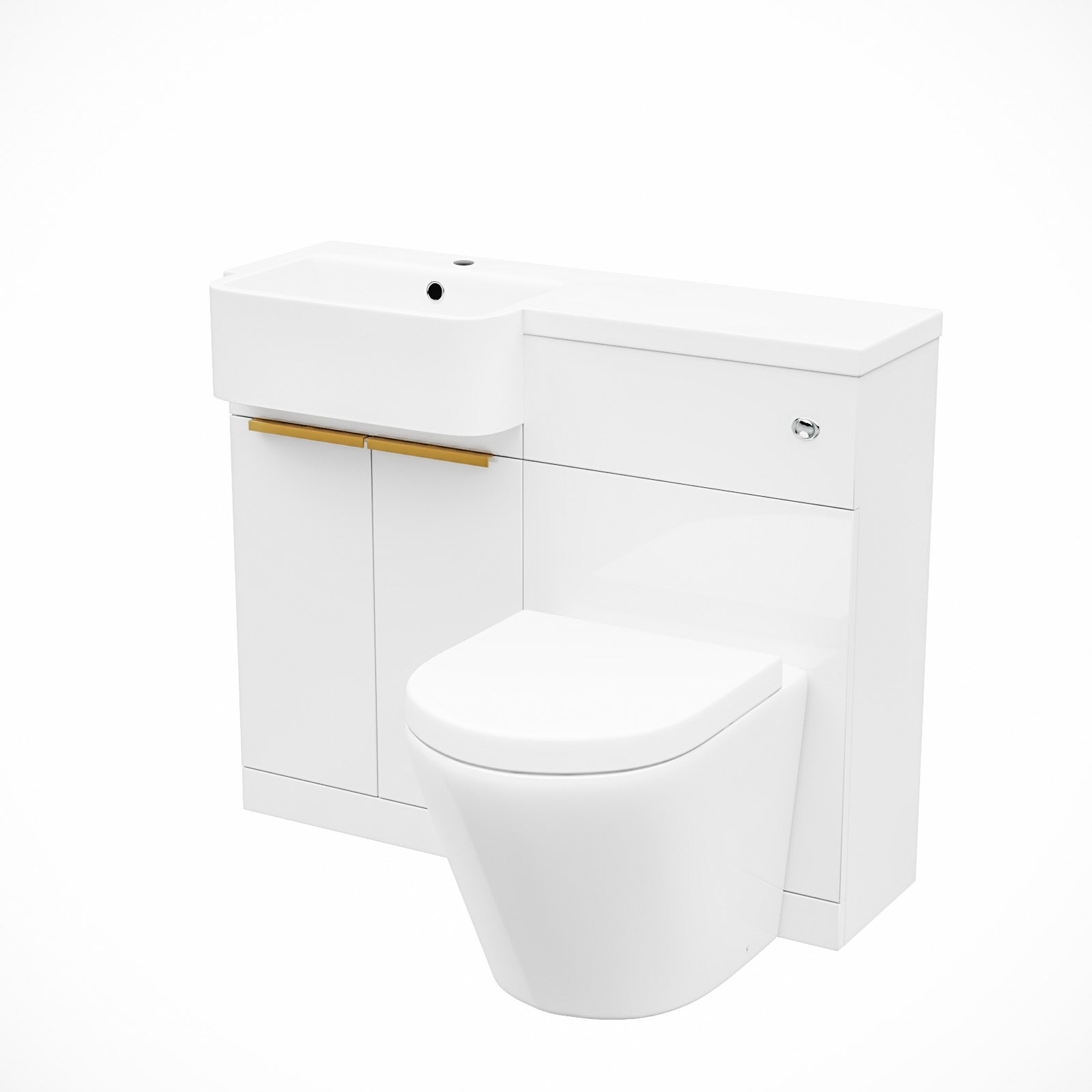 Bretford Basin Vanity Unit, Brushed Brass Handle, WC Unit & Rimless Toilet