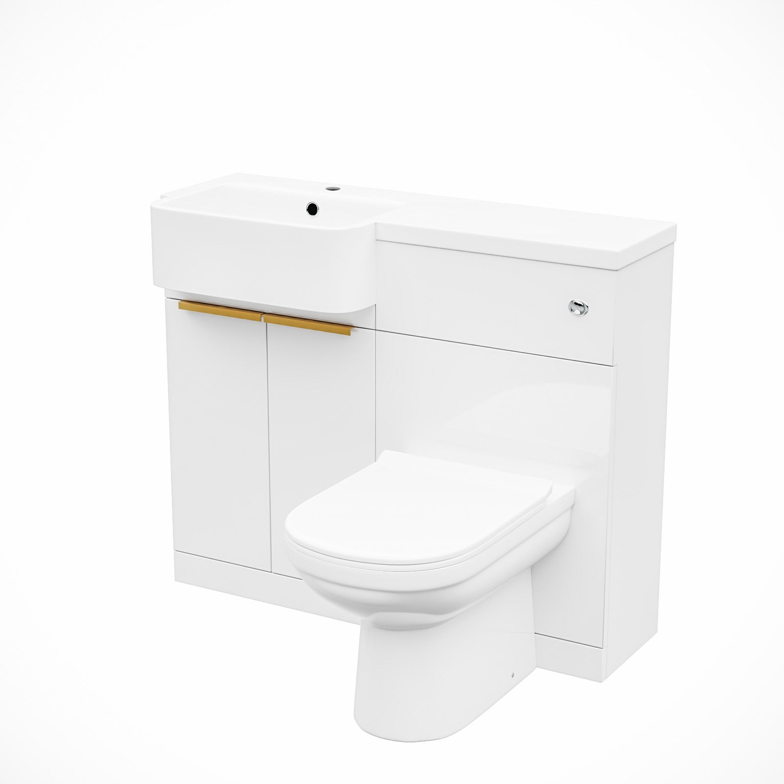 Bretford Basin Vanity Unit With Brushed Brass Handle, WC Unit & Toilet