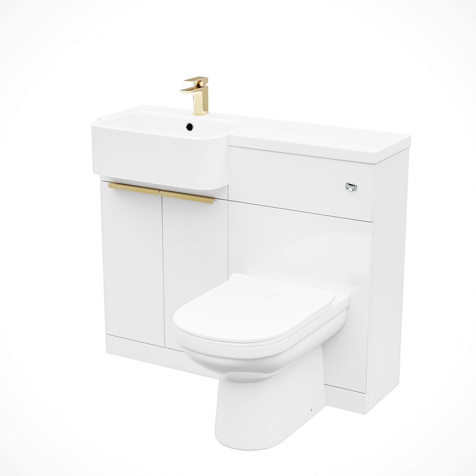 Bretford Basin Vanity Unit With Brushed Brass Handles, WC Unit, Tap & Toilet