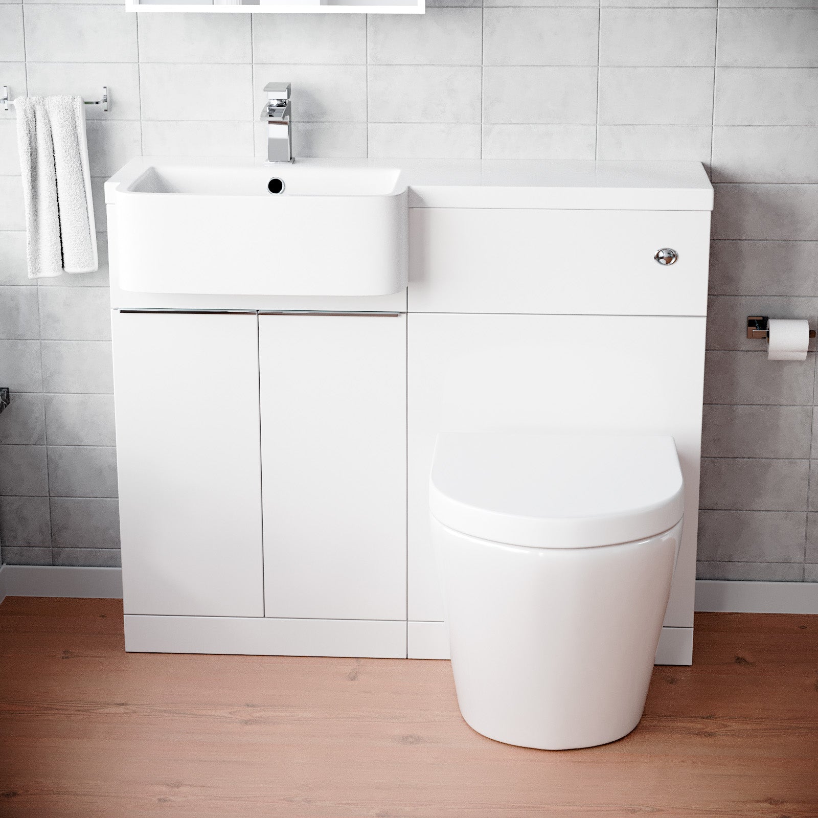 Bretford 1000mm Freestanding Cabinet White with Basin, WC Unit & Toilet