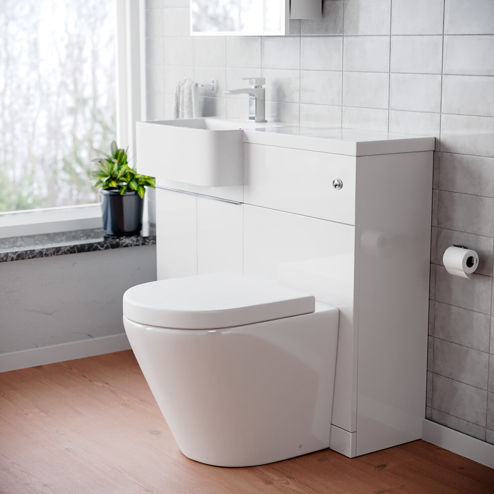 Bretford 1000mm Freestanding Cabinet White with Basin, WC Unit & Toilet