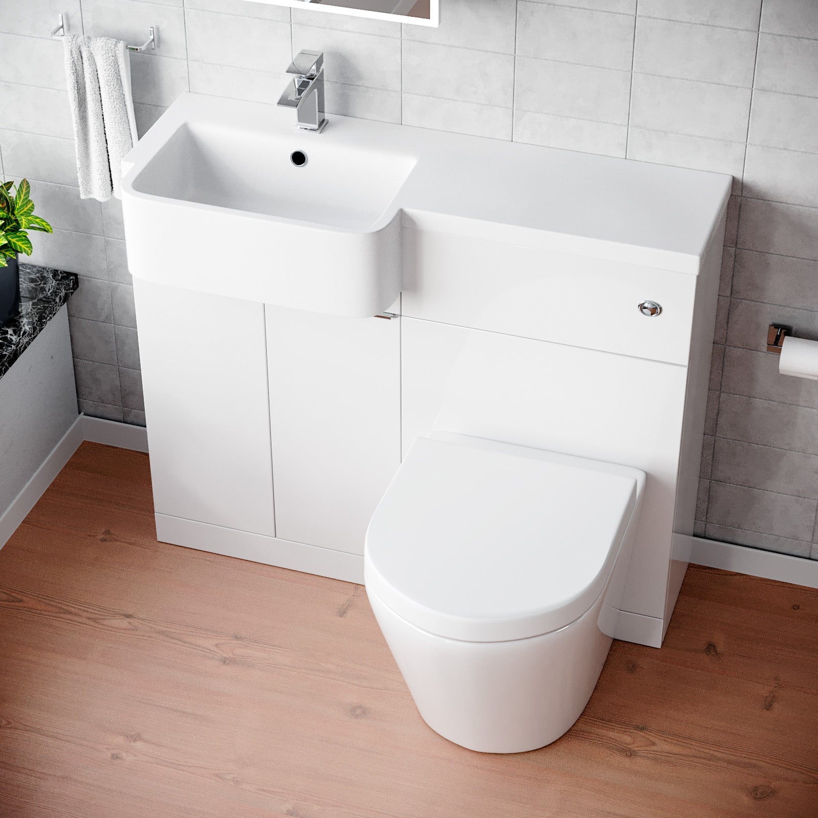 Bretford 1000mm Freestanding Cabinet White with Basin, WC Unit & Toilet