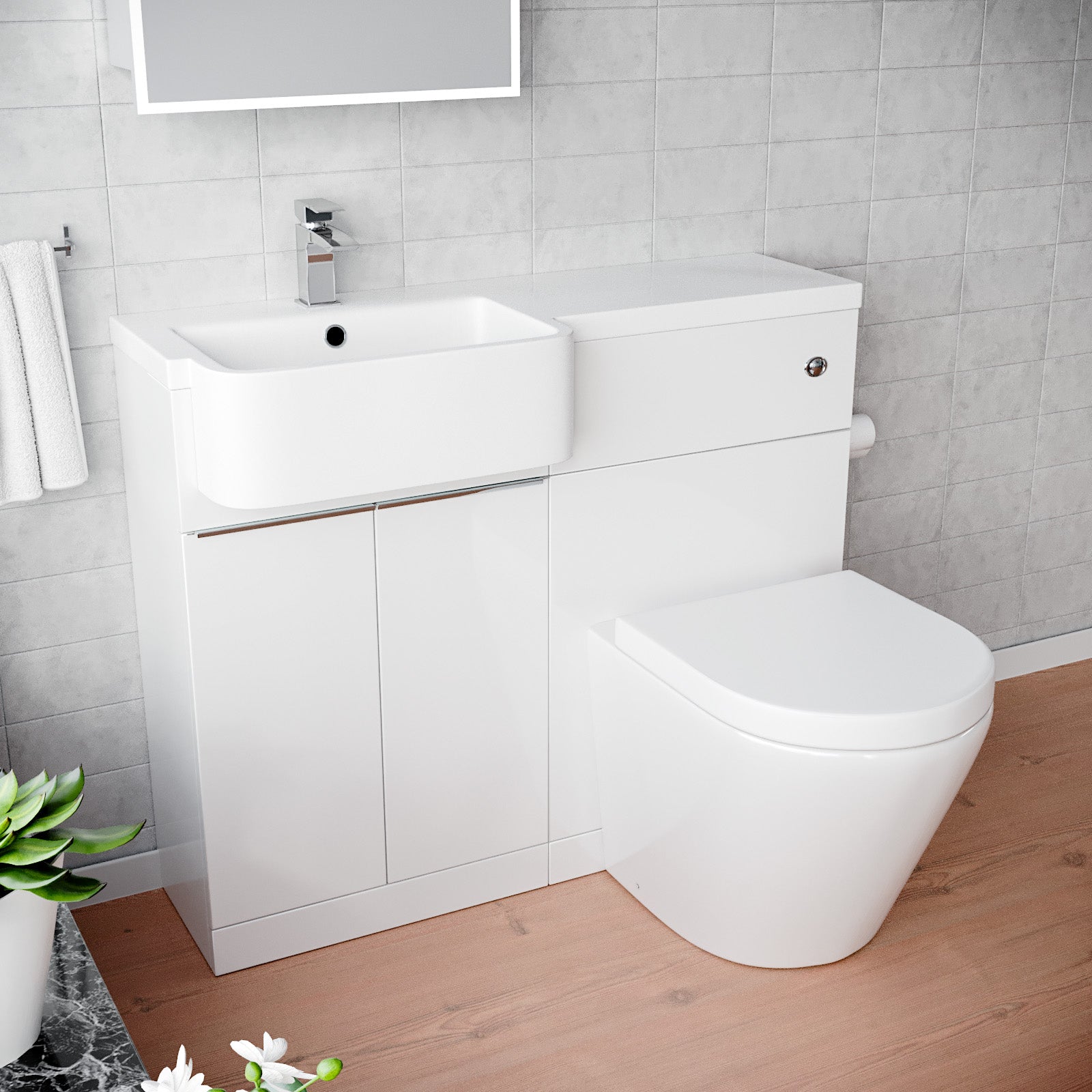 Bretford 1000mm Freestanding Cabinet White with Basin, WC Unit & Toilet