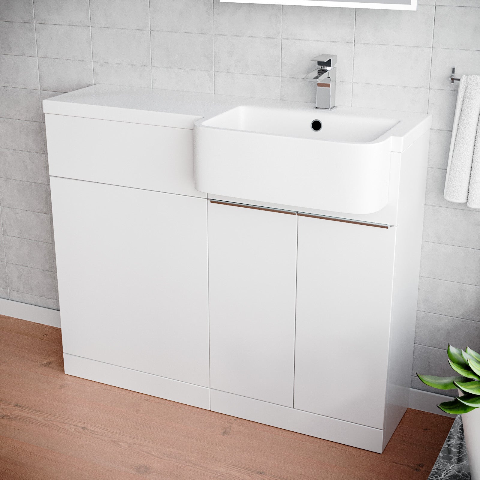 Bretford 1000mm Freestanding White Cabinet with Basin & WC Unit