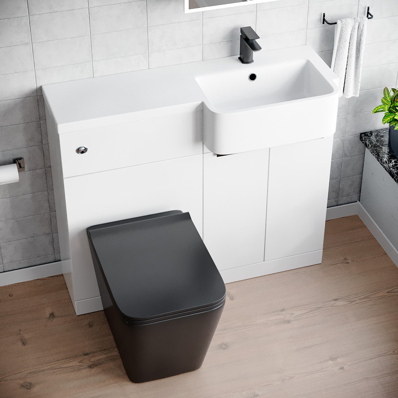Bretford 1000mm RH Basin Vanity Black Handles, WC Unit & Square Black BTW Toilet Basin Vanity Black Handles, WC Unit & Square Black BTW Toilet