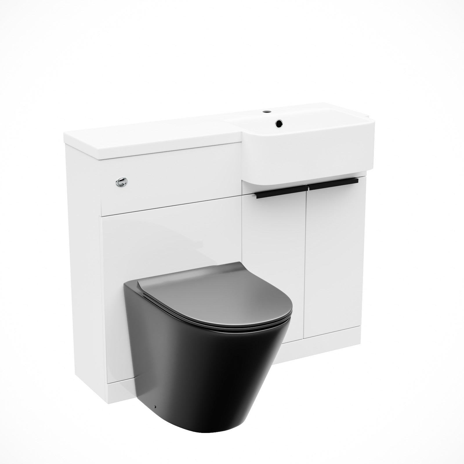 Bretford 1000mm RH Basin Vanity Black Handles, WC Unit & Square Black BTW Toilet