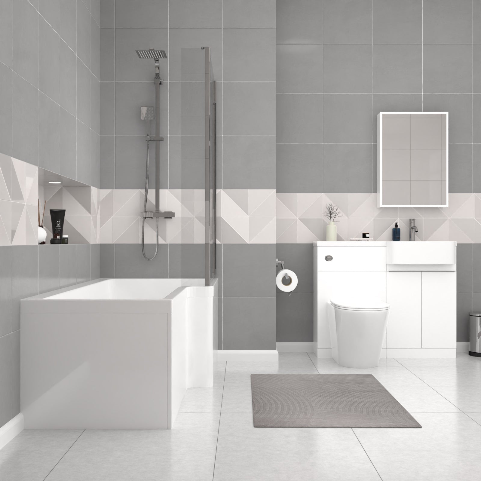 Bretford RH Basin Cabinet WC Unit BTW Toilet L-Shaped Bath & Panel Screen