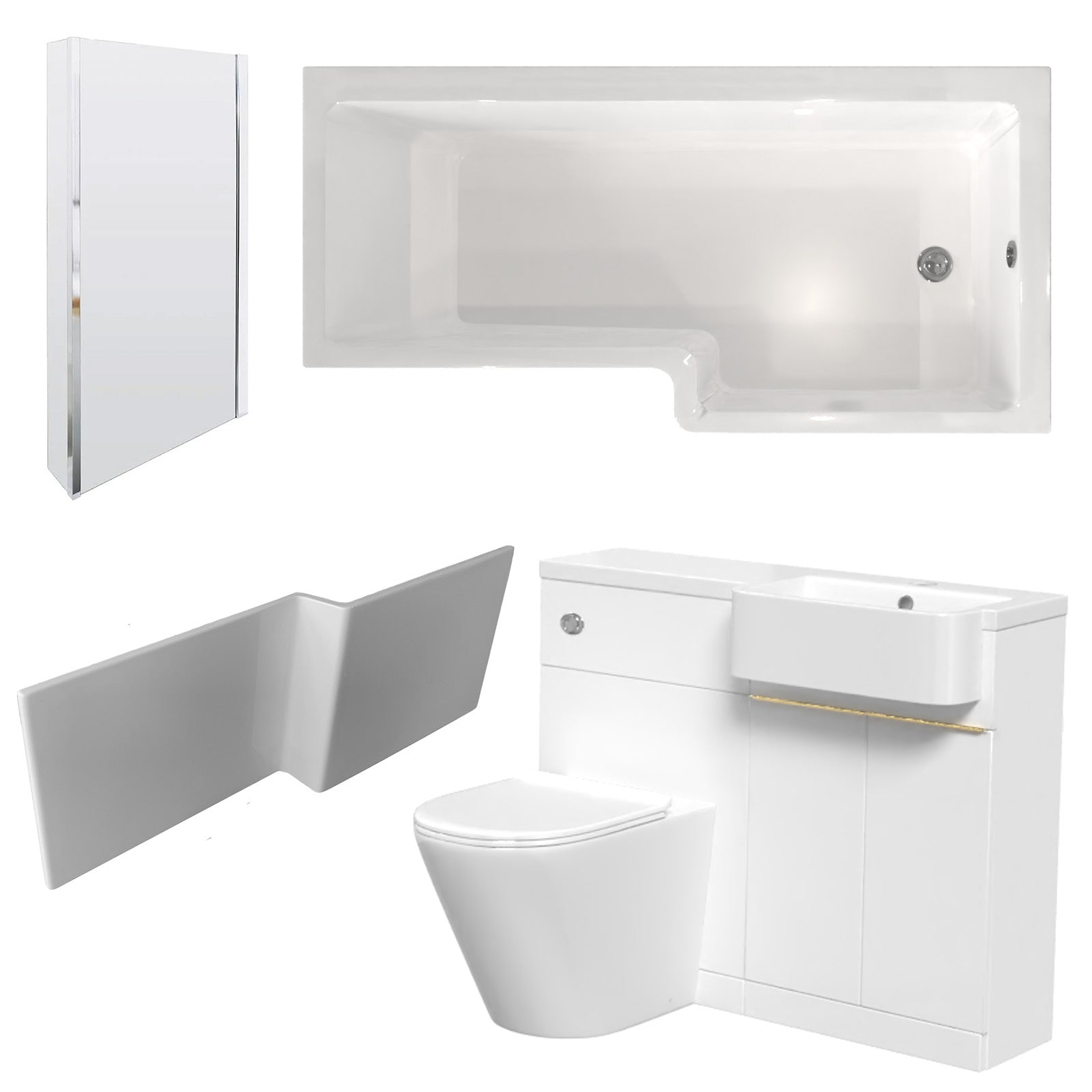 Bretford RH Basin Brass Handle WC Unit BTW Toilet L-Shaped Bath & Panel Screen