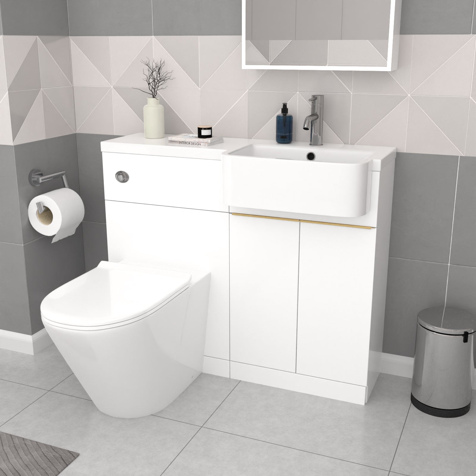 Haoran RH Basin Brass Handle WC Unit BTW Toilet L Shape Bath & Panel Screen