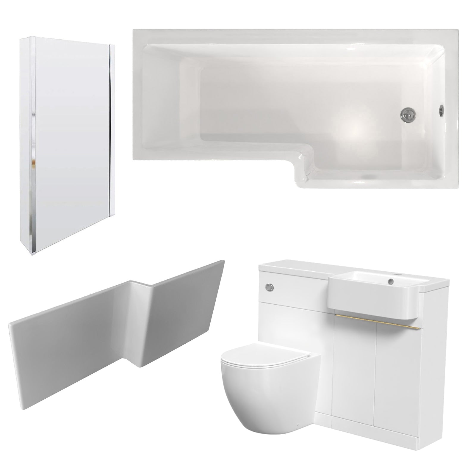 Bretford RH Basin Brass Handle WC Unit L-Shaped Bath BTW Toilet & Panel Screen
