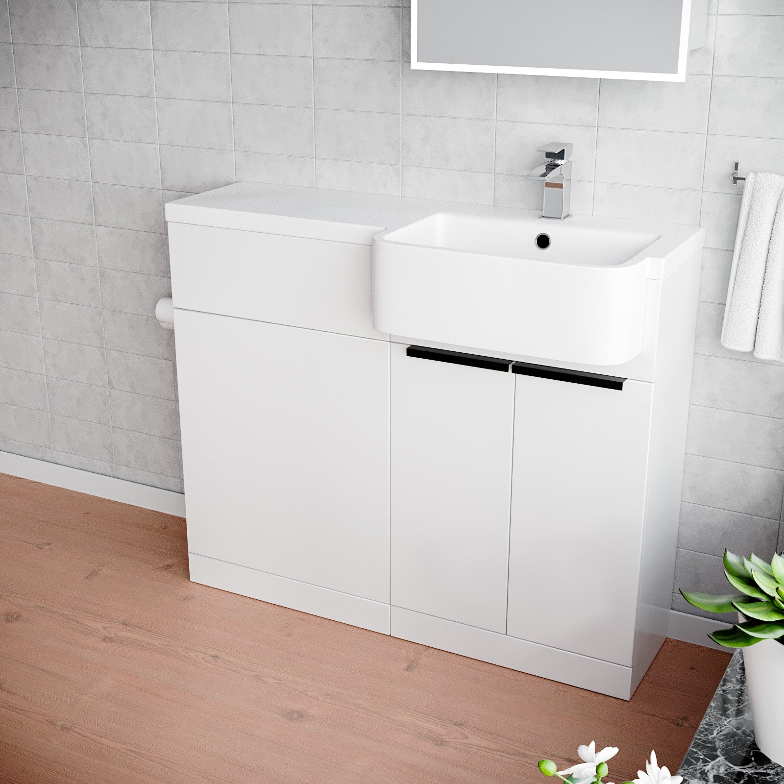 Bretford Freestanding Basin Vanity Unit with Black Handle & WC Unit